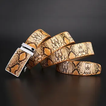 

Newly Men Automatic Buckle Ratchet Belt Leather Snake Skin Embossed Exact Fit Gift FIF66