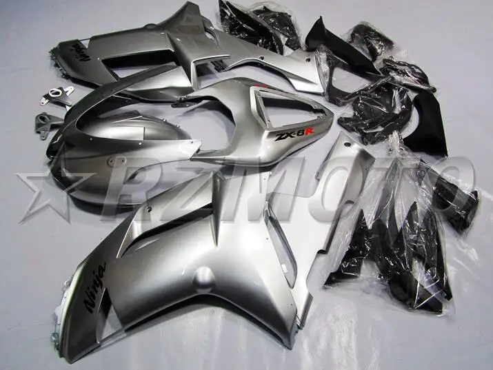 ABS полный обтекатель комплект подходит для Kawasaki ZX6R 2007 2008 Обтекатели ZX-6R 07 08 Ninja 636 серебряный комплект кузова