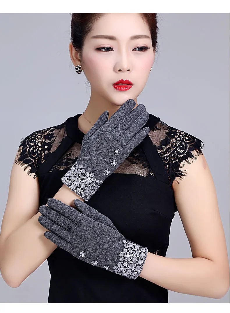 1 Pair Hot Fashion Autumn Winter Gloves For Women Suede Warm Comfortable Mittens With Bow Plus Velvet Thick Ladies Gloves