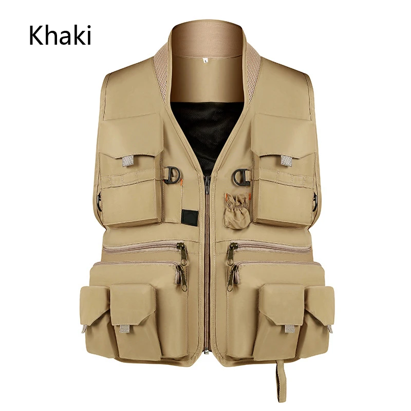 Khaki Открытый водонепроницаемый жилет для рыбалки, походный охотничий жилет с карманами, мужские куртки для рыбалки, жилет для фотосъемки - Color: Khaki