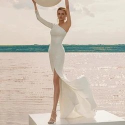 Eightree Sexy Wedding Dresses One Shoulder High Split Party Bride Dress Glitter Mermaid Elegant Wedding Evening Gowns Plus Size