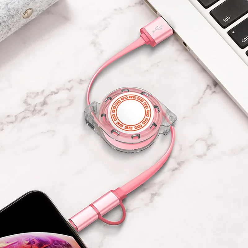 Многофункциональный 2 в 1 usb кабель Универсальный Быстрая зарядка строка данных для samsung Xiaomi Телескопический Usb удлинитель для iphone - Цвет: Розовый