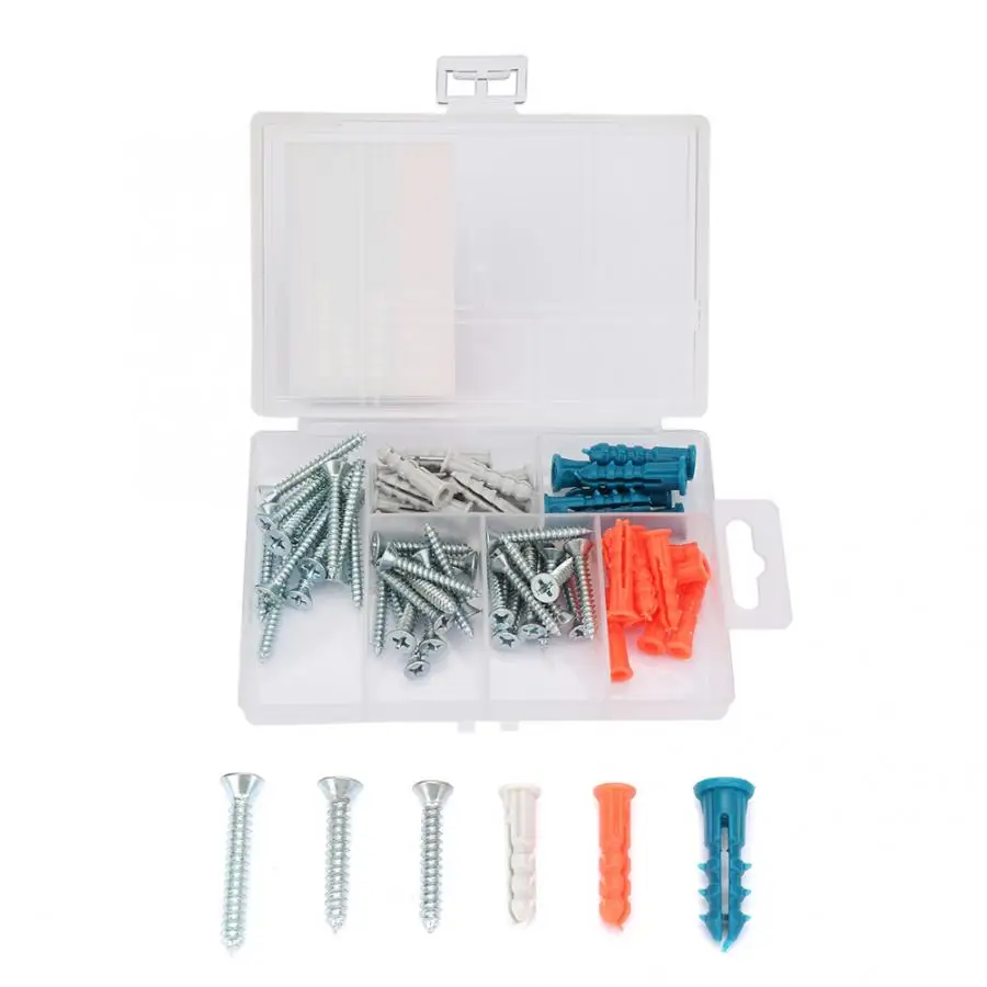 62pcs 3.5*25mm\4.0*25mm\5.0*25mm Drywall Anchor Tapping Screw Set Tools