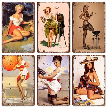 

Sexy women Metal Sign Vintage Tin Sign Plaque Metal Vintage Wall Decor for bar and bedroom Retro Metal Posters Iron Painting