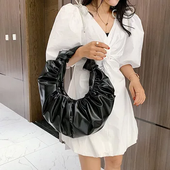 

Fashion Ring Pleated Cloud Handbag Large Capacity Women Shoulder Bags Soft Pu Leather Hobos Messenger Bag Female Tote Clutch Bag