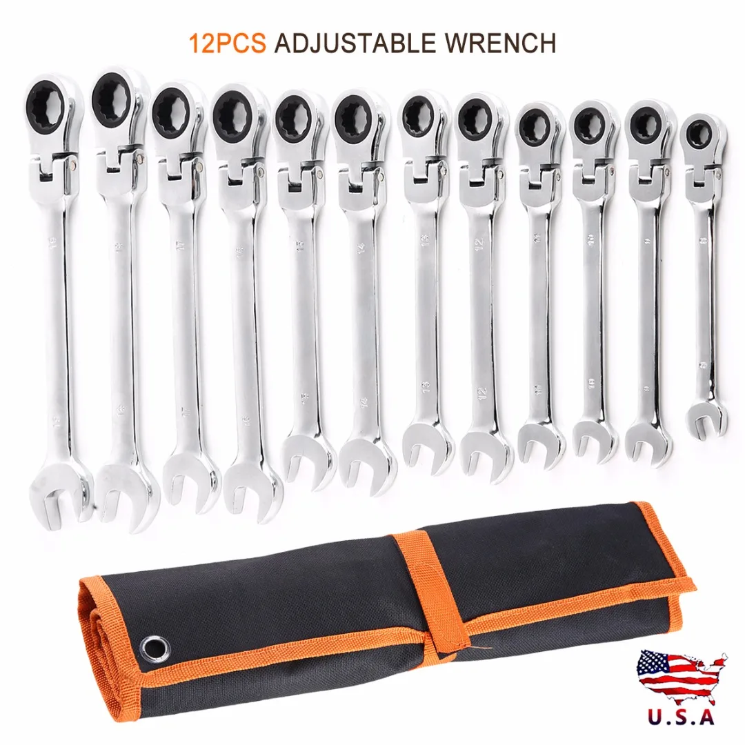 

2Pcs 8-19mm Flexible Head Ratchet Wrench Combination Dual-use 72 Teeth Spanner Tools With Oxford Cloth Bag