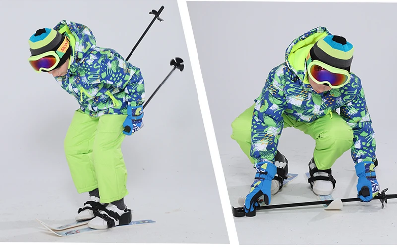 Комплекты для сноуборда для мальчиков от 4 до 14 лет 2 предмета, зимняя ветронепроницаемая Водонепроницаемая теплая лыжный набор для маленьких детей-30 ℃, уличная детская куртка и штаны