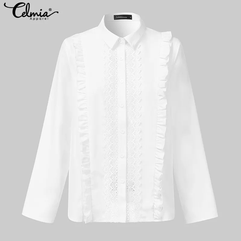 Stylish Top Celmia Women Long Sleeve Lace Blouse 2019 Autumn Lapel Sexy Hollow Out Casual Female Shirts Elegant Ruffles Blusas 7 - 4.0004E+12