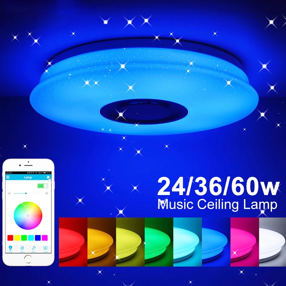 

LED Music Ceiling Light Bluetooth Brightness Dimmable Cellphone APP Remote Control Lamp for Living Bedroom 24W/36W/60W