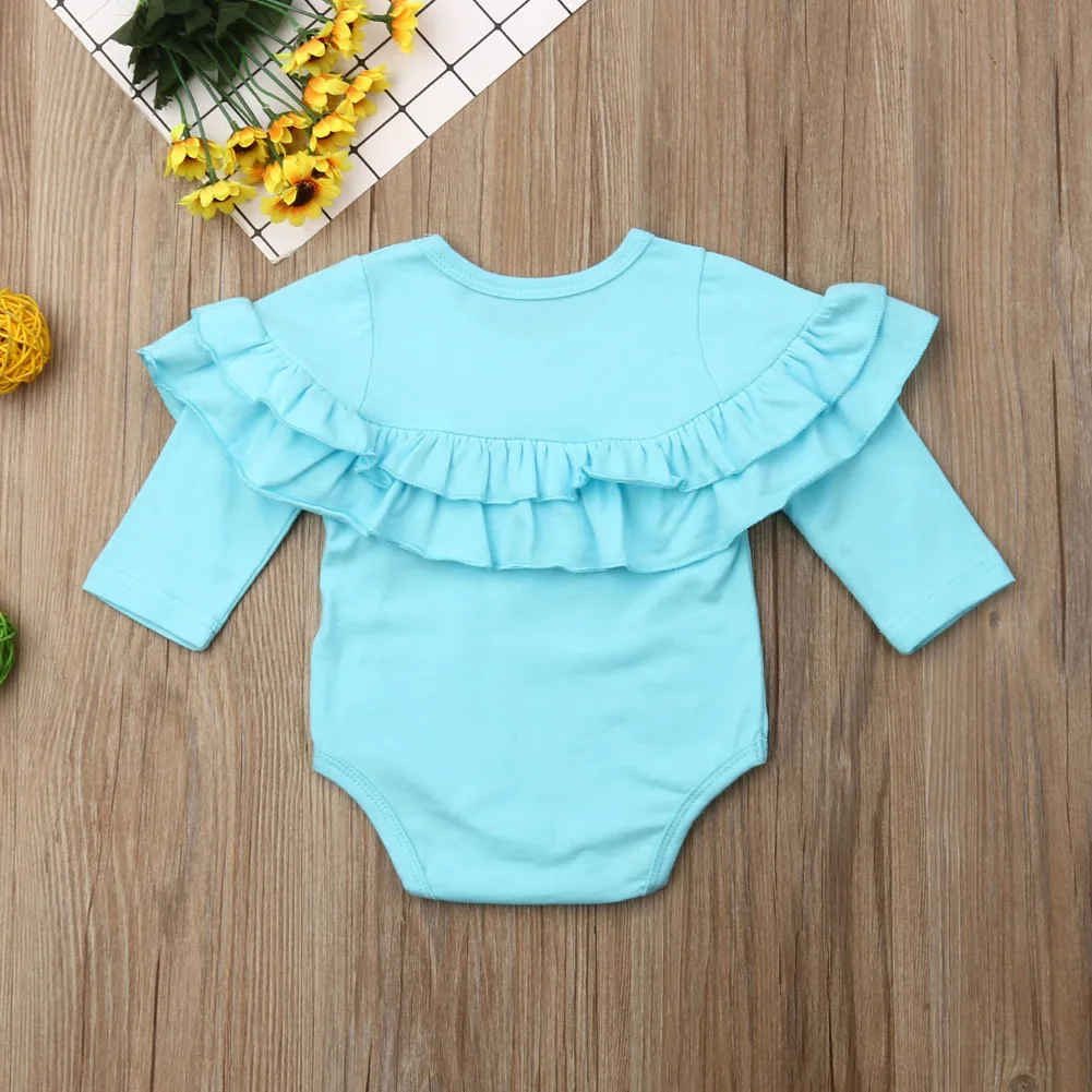 Brand Newborn Infant Baby Girls Fold Ruffle Solid Jumpsuit Bodysuit Cotton Clothes Outfit Playsuit Autumn Casual Tops