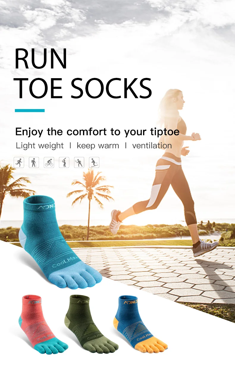 Running Socks Basketball Socks 2 Pairs Toe Barefoo Socks