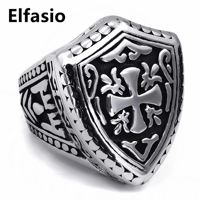 

Men's Boy's Silver Warrior Shield Cross 316L Stainless Steel Ring Biker Vintage Wholesale Jewelry Us Size 7-13