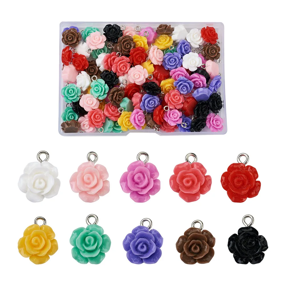 

100pcs/box Mixed Rose Flowers Resin Charms Pendants For DIY Necklace Bracelet Earrings Jewelry Making Findings Accessories