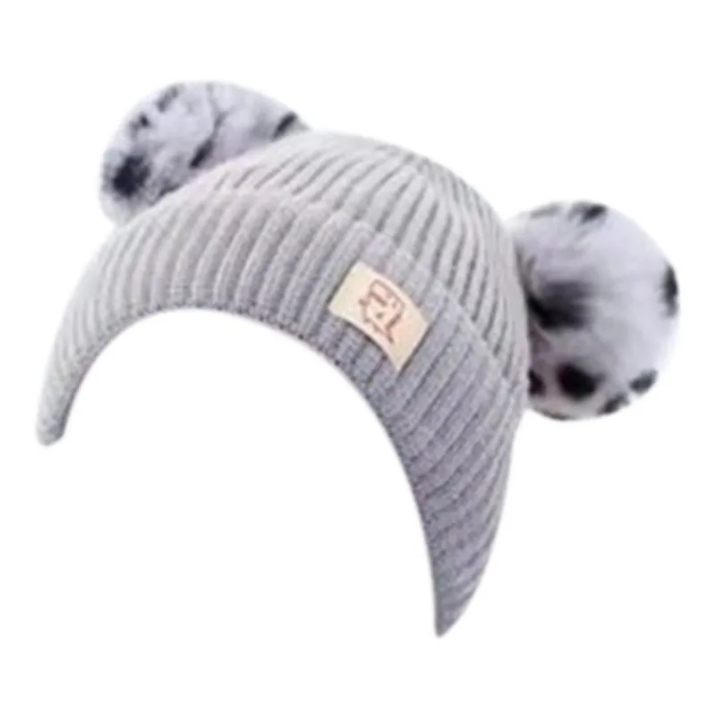 Gray Winter Newborn Toddler Kids Girls Boys Baby Cute Warm Cartoon Hats Knitted Wool Caps With Ball Lovely Beanie Cap Gifts - Color: Gray