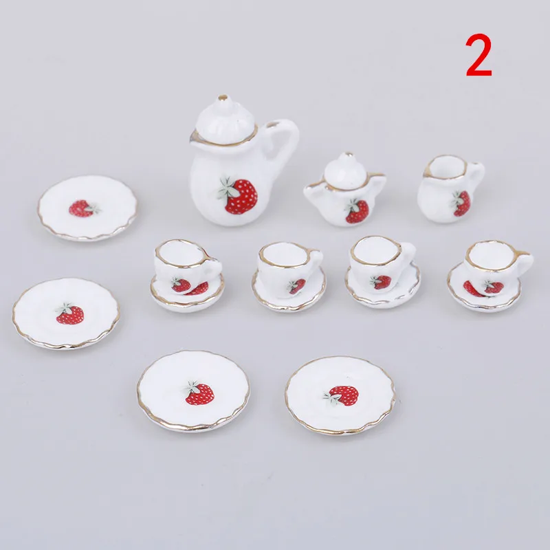 2 New 15Pcs 1/12 Doll House Miniature Kitchen Flower Patten Porcelain Coffee Tea Cups Ceramic Tableware Accessories - Цвет: 2