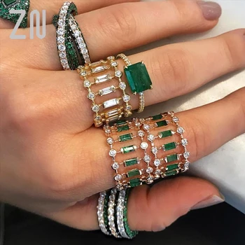 

ZN Luxury New Eternity Tennis Stackable Chic Rings For Women Cubic Zircon Wedding Engagement Dubai Bridal Statement Finger Rings