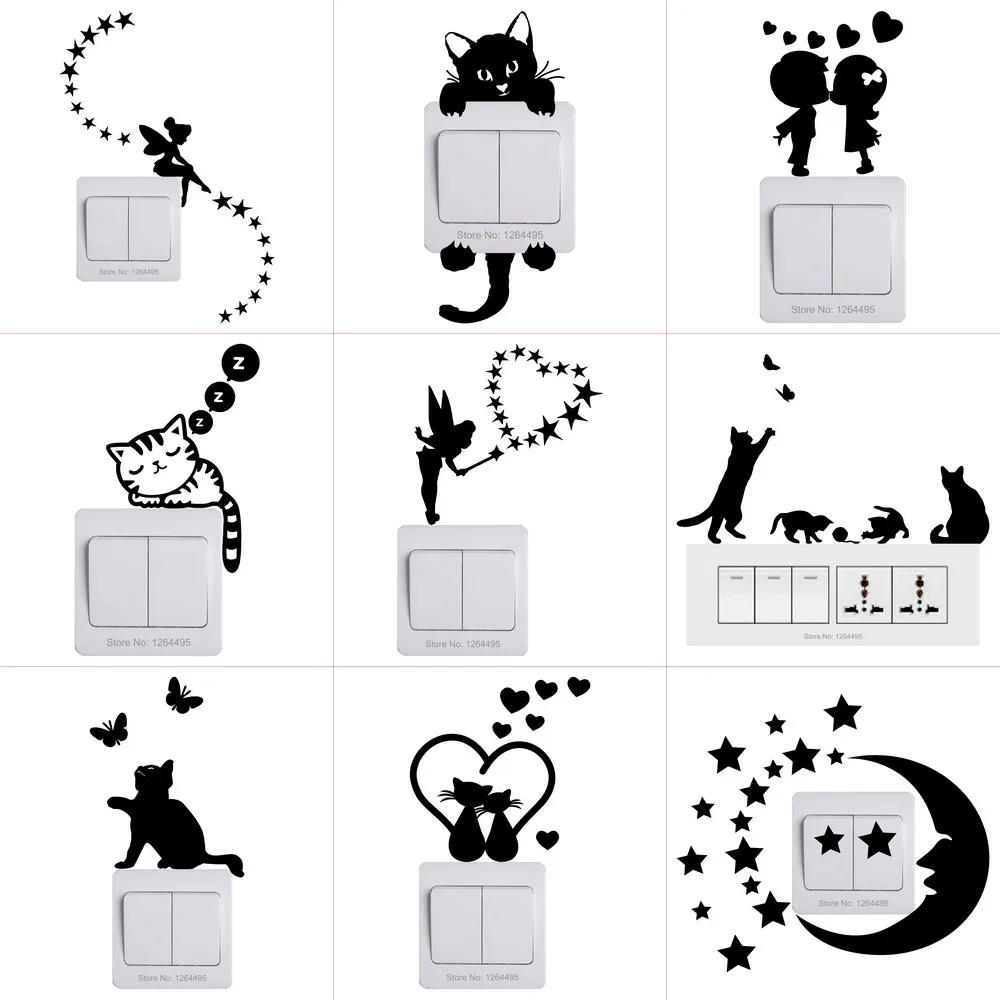 

Light Switch Sticker Kids Baby Nursery Room DIY Wall Decoration Cat Dog Fairy Moon Stars Decal for Children Bedroom Home Decor