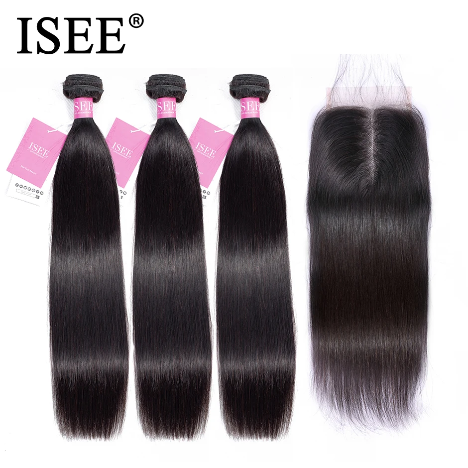 Price Straight Hair Bundles With Closure ISEE HAIR Remy Human Hair Bundles With Frontal Brazilian Hair Weave Bundles With Closure