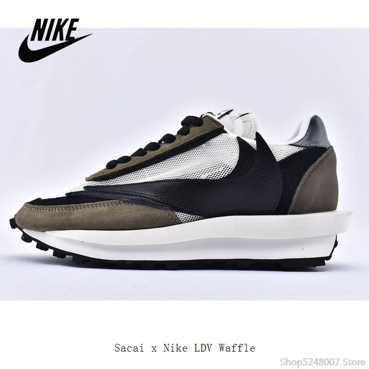 Мужские и женские беговые кроссовки Sacai x Nike LDV Waffle 2 0 черные коричневые