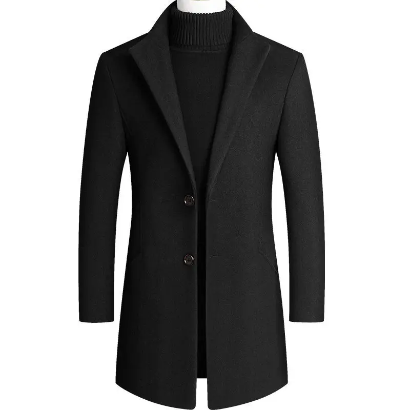 Зимнее черное пальто для мальчиков шерстяная большого размера пальто мужская длинная куртка ветровки Толстая хлопковая Теплая мужская куртка Мужские Пальто 4xl - Цвет: J001-B