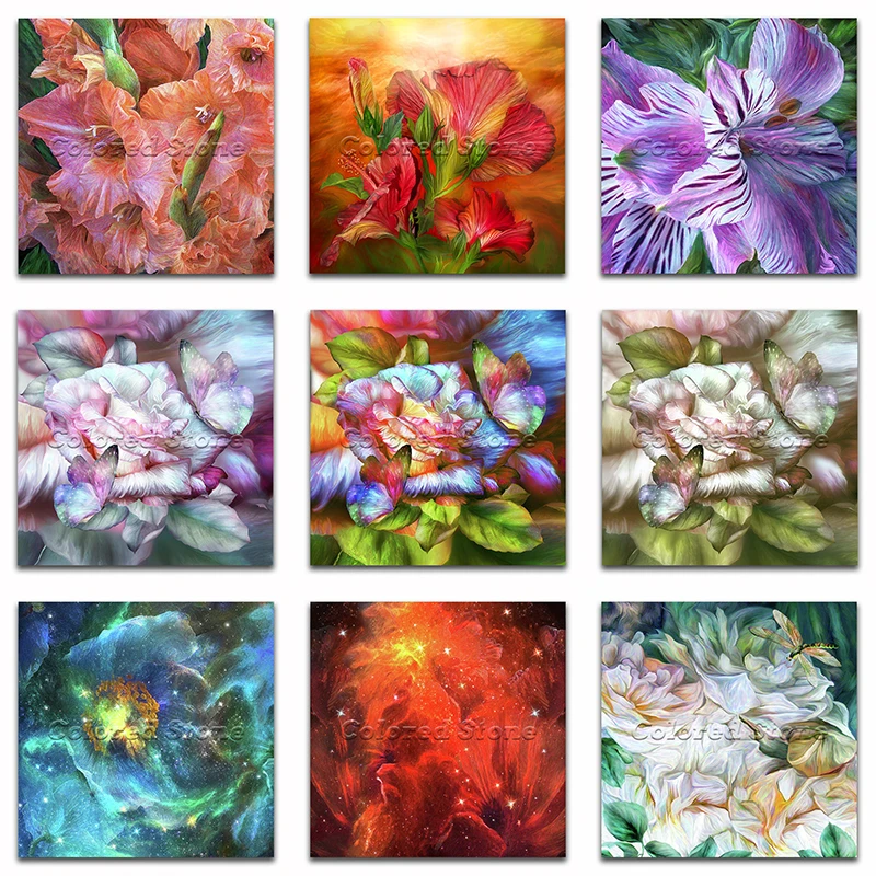 5D Full Square Diamond painting embroidery Cross stitch Peony starry sky flowers butterfly DIY Round Drill Drawing mosaic L047 | Дом и сад
