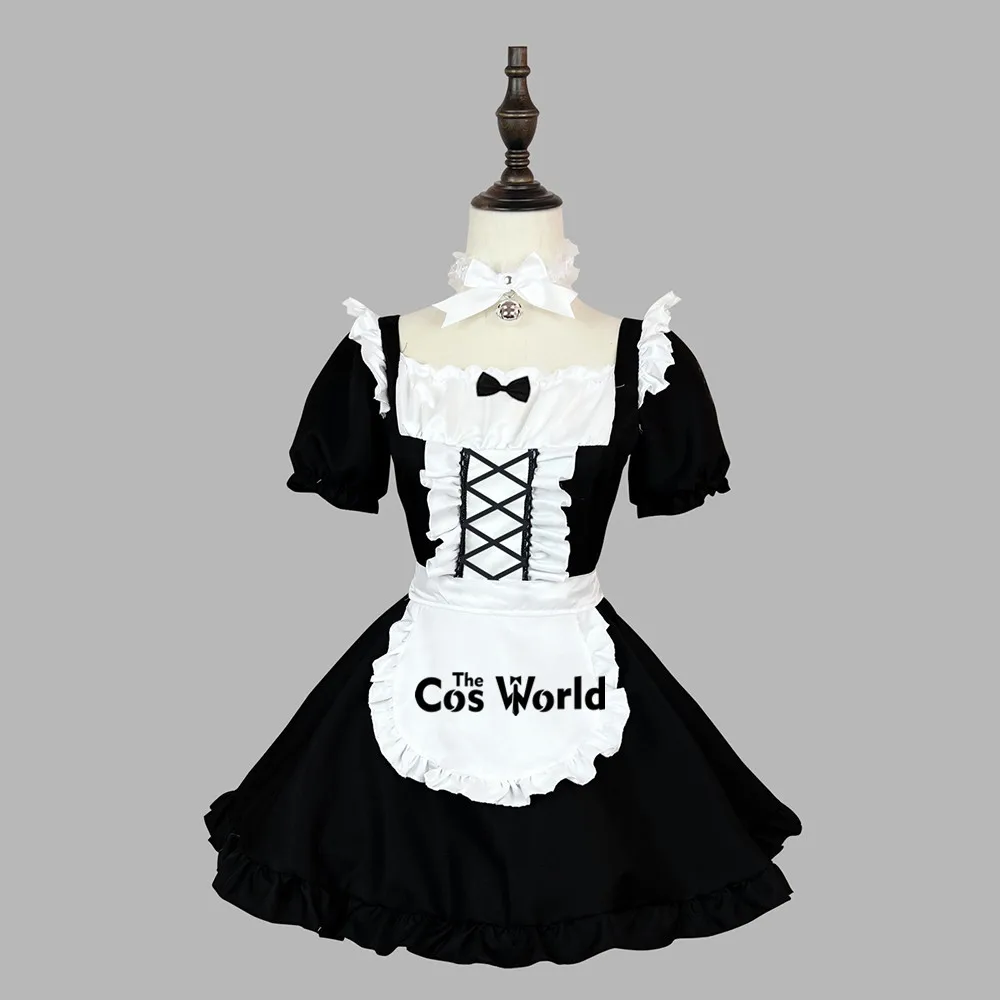 Japanese Lolita Sweet Black White Apron Maidservant Maid Restaurant Dress Uniform Outfits Anime Cosplay Costume S-5XL