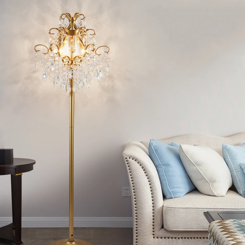 Nordic Luxury Crystals Floor Lamps Led Gold Table Lights Free Standing Lamps For Living Room