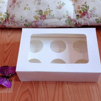 

10Pcs Portable Cardboard Cupcake Box Packaging Paper Cupcake Box 6 Hole Window Wedding Birthday Party Christmas Gift