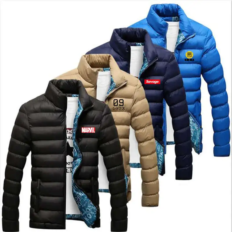 

European and American brand printed men's parka coat, designer, with cotton lining, winter warm jacket, men's, plain weave, stan