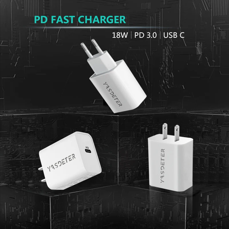 

YASDETER 18W PD Fast charger usb portable adapter type c charger for iPhone Xs Max XR 8 plus Huawei Samsung mobile phone charger