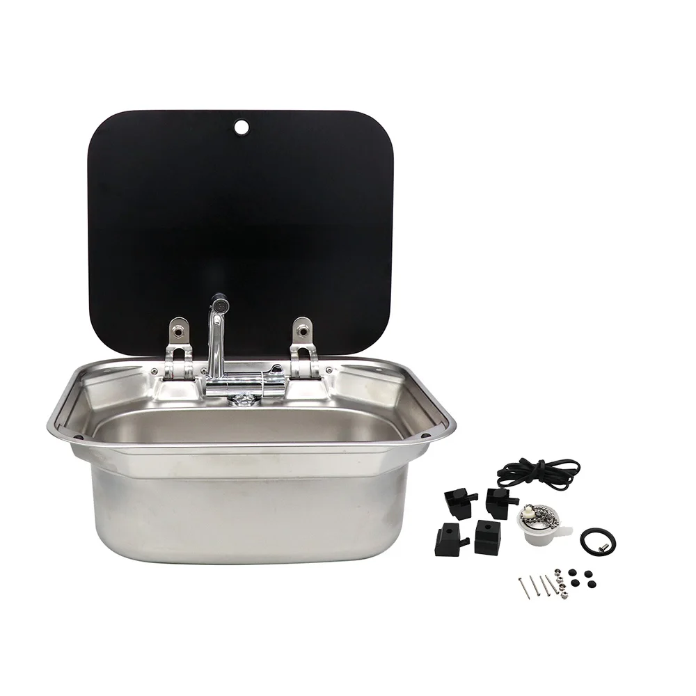 RV Caravan or Boat  Stainless Steel Hand Wash Basin Sink with Tempered Glass Lid best sale 500pc magic stick stainless steel decontamination cleaning brush metal rust remover cleaning stick wash brush pot