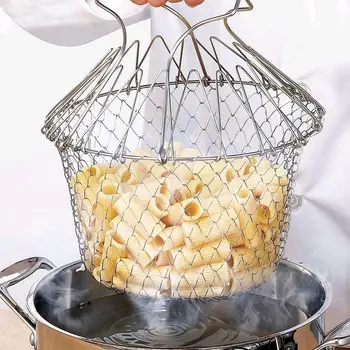 

Foldable Frying Basket Stainless Steel Sieve Mesh Strainer Folding Steam Rinse Strain Cook Boil Fry Tools Kitchen Accessories