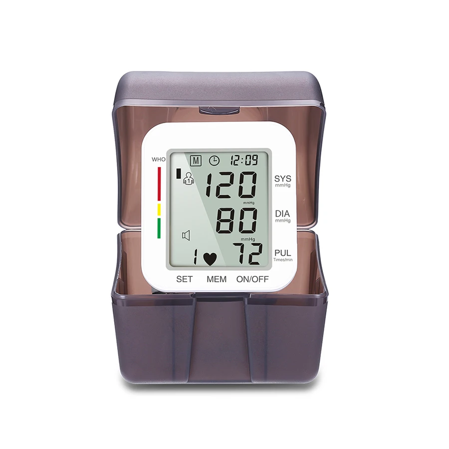 

Portable Wrist Blood Pressure Monitor Device Automatic Digital LCD Display Heart Beat Rate Pulse Meter Measure Tonometer White