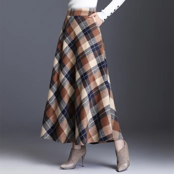 

Skirt Womens Winter Plus Size 3XL Elegant Korean Style Fashion Plaid Tall Waist Long Clothing Thickening 2020 New Spring