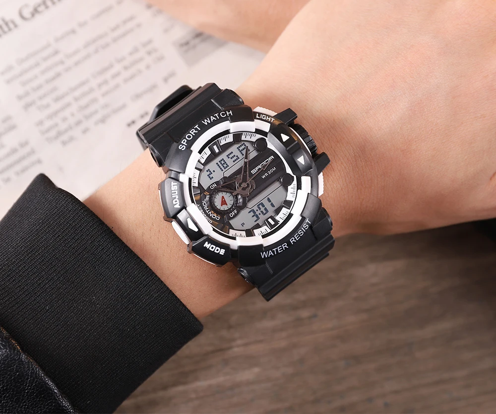 SANDA новые модные мужские спортивные часы мужские кварцевые аналоговые светодиодный цифровые часы мужские военные водонепроницаемые часы Relogio Masculino