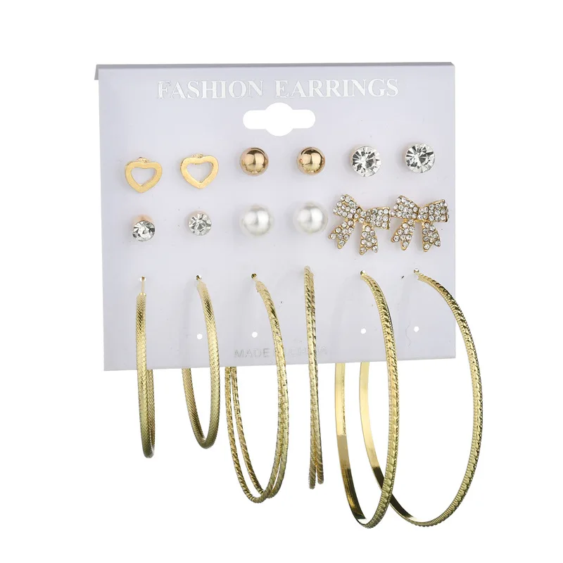 

2020 NEW designer Rhinestone Bowknot Earring Set Statement gold Round Geometry Earring For Women Jewelry Earrings femme ER200025