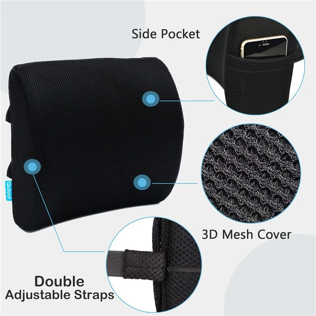 QUTOOL Orthopedic Seat Cushion and Lumbar Support Pillow for Office Chair  Memory Foam Car Seat Cushion with Washable Cover Ergonomic Desk Chair