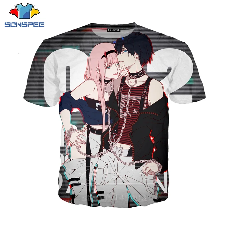 

Darling In The Franxx T Shirt Men Women Anime Sweatshirt 3D Print ZERO TWO Short Sleeve Harajuku Street Top O Neck Pullover C006