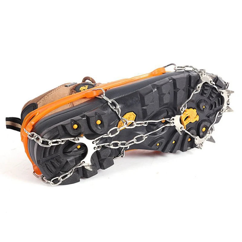 10 Teeth Claws Crampons Non-slip Shoes Cover Stainless Steel Chain Overshoes Traction Cleats Grippers Ski Hiking Climbing