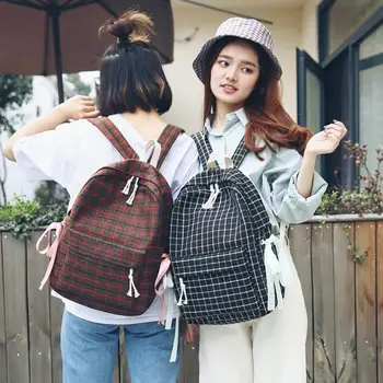 

Travel Backpack Female Shoulder Bag GIRL Teenagers Outdoor Sports Plaid Style Canvas Handbag Portable School Backpack