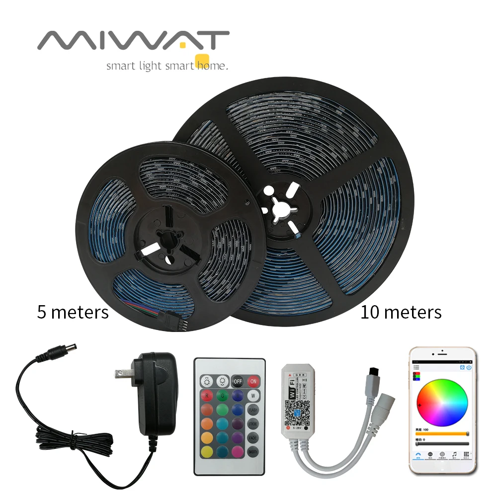 5 м/10 м SMD светодиодные полосы 5050 30 светодиодный/м IP65 водонепроницаемый RGB светодиодный свет ламповый диод wifi контроллер DC 12 В адаптер Набор Гибкая светодиодная лента