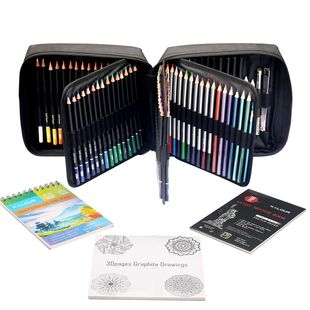 Suministros de lápices de dibujo y juego de bocetos de 126 piezas, Kit de profesional incluye grafito, charcoales, estuche con cremallera|Color Lápices| - AliExpress