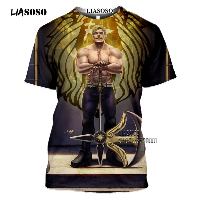 LIASOSO Anime The Seven Deadly Sins Men's T-shirt Japanese Meliodas Hawk Escanor Estarossa 3D Print Tshirt Summer Casual Shirt  (22)