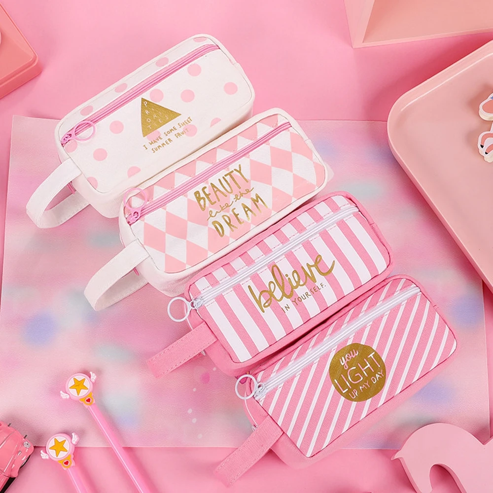 Cute Pink School Pencil Case Fabric Pencil Bag Etui A Crayons Cuir