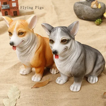 

1Pcs new simulation Corgi dog bedroom savings piggy bank crafts creative dog resin home decoration desktop decoration
