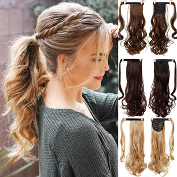 

XUANGUANG High temperature fiber of female hair Long curly hair Ponytail Horsetail Wig black brown