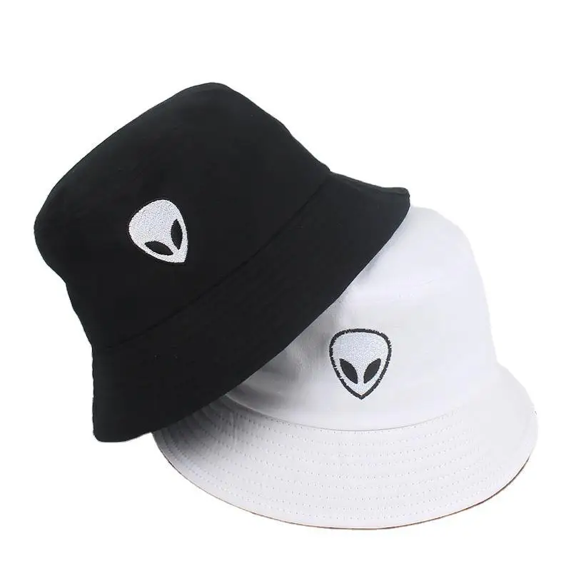 Sun Hats Sun Hat Bucket Hats Sunscreen Hats Black White Solid Alien Bucket Hat Unisex Caps Hip Hop Men Women Summer Panama Cap Beach Sun Fishing Hats Cotton