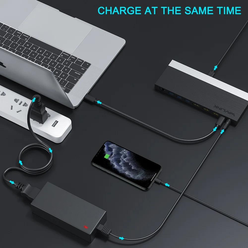 USB C тройной дисплей MST док станция 4K 2K @ 60Hz с 2 HDMI + DP Gigabit Ethernet 3 0 PD для Windows Mac OS