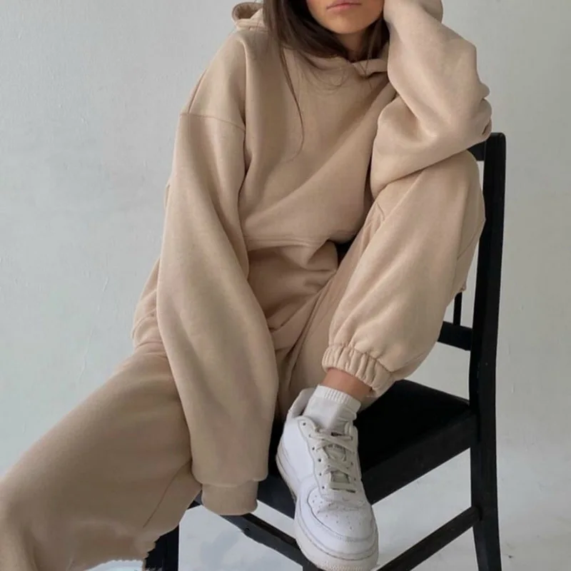 

LASPERAL Autumn Winter Sport Tracksuit Women Hoodies Set Long Sleeve Loose Oversized Shirt Tops Pants Suit Two Piece Set New