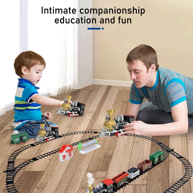 Children's Train Track Toy Electric Steam Simulation Smoking Multi-section Long Carriage Classic Train Set Boy Gift 2